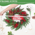 Christmas Wreaths for Front Door,Winter Wreaths for Indoor and Outdoor Decorations,Christmas Door Wreath with Pine Cones and Leaves,Berries,Wood Sign for Decor