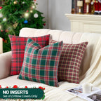 Green Tartan Plaid Christmas Decorative Throw Pillow Covers 18x18 Set of 2, Green Farmhouse Christmas Decor Buffalo Plaid Pillows for Couch & Living Room, Traditional Country Xmas Decorations