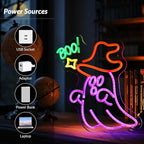 Halloween Ghost Neon Sign for Wall Window Decor, BOO Neon Signs for Halloween Party Decorations, USB Powered Little Ghost LED Lamp for Bedroom Club Bar