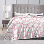PDDCWAY Pink Halloween Blanket 40"x50" Cartoon Ghost Fleece Throw Blanket for Bed Sofa Couch Kids Kawaii Cute Plush Blanket Pink Fuzzy Blankets Bedroom Flannal Blankets