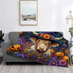 Tijuboni Halloween Highland Cow Pumpkin Throw Blanket for Girls Boys Women Men Kids Adults Soft Flannel Fleece Blanket for Couch Sofa Bed Home Decor 40"x50"