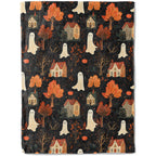 ainori Spooky Ghost Village Flannel Blanket - Cute with Autumn Trees, and Houses Throw - Soft Cozy Gifts Balnkets for Halloween Decor, Fall Lovers,Kids,Women,Festive Home Accents 50x60in