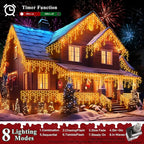 XURISEN 66ft Christmas Lights Decorations Outdoor, 640 LED 8 Modes Curtain Fairy Lights with 120 Drops,Plug in Waterproof Timer Memory Function for Christmas Holiday Wedding Party Decor(Warm White)