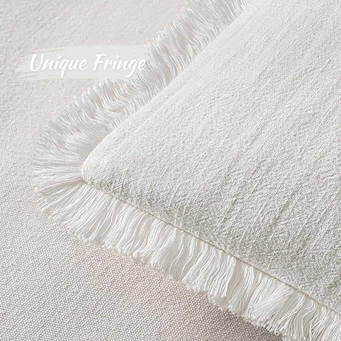 MIULEE Christmas Decorative Throw Pillow Covers Neutral Linen Fringe Throw Pillows Euro Shams Set of 2 White Boho Farmhouse Cushion Covers for Couch Sofa Bed Living Room Spring Home Decor 26x26 Inch