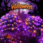 LitHome 21FT x 5FT Halloween Net Lights, 360 LED Purple Orange Bush Lights with 8 Modes, Connectable Waterproof Net Mesh Light Dark Green Wire for Bushes Shrubs Trees Outdoor Holiday Decor