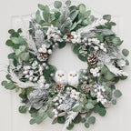 Winter Wreath for Front Door, 24 Inch Christmas Wreath with Owl Decor, Pine Cones, and Evergreen Greenery, Festive Winter Door Decor, Artificial Holiday Farmhouse Rustic Wreath
