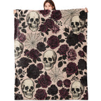 vnlvnl Skull Blanket Lightweight Flannel Blankets Gifts for Adults Gothic Floral with Dark Romantic Rose and Spide Printed Throw for Couch Chair Office Bedroom Halloween Decor, 60x50inch