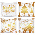 Lanpn White and Gold 18x18 Christmas Pillow Covers Set of 4, Decorative 18 Inch Navy Winter Snowflake Throw Pillow Case Xmas Cushion Cover for Indoor House Sofa Gold