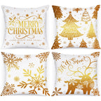Lanpn White and Gold 18x18 Christmas Pillow Covers Set of 4, Decorative 18 Inch Navy Winter Snowflake Throw Pillow Case Xmas Cushion Cover for Indoor House Sofa Gold