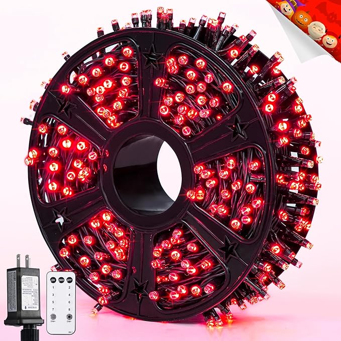 JMEXSUSS 400 LED Red Christmas Lights, 132ft Red String Lights Plug in with Remote, 8 Modes Christmas String Light Outdoor Indoor for Tree Garden Yard Porch House Decorations