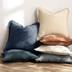MIULEE Christmas Decorative Throw Pillow Covers Neutral Linen Fringe Throw Pillows Set of 2 Indigo Blue Boho Farmhouse Cushion Covers Coastal Decor for Couch Sofa Bed Living Room Decor 20x20 Inch