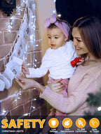 Christmas Lights 600LED 98FT, Waterproof Outdoor String Lights with Remote and Timer, 8 Modes Dimmable Fairy Lights for Indoor Outdoor Wedding Party Holiday Decorations (Cool White)