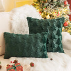 AQOTHES Set of 2 Christmas Tree Green Throw Pillow Covers 18x18 Inch, Soft Faux Fur Green Decorative Xmas Throw Pillows for Couch Sofa Holiday Winter Decor
