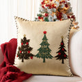 LOOPUINHOM Christmas Tree Pillow Covers 18x18 Inch Gold Embroidered Tree Throw Pillows for Holiday Decorations - Cushions for Couch, Sofa, Bed, Living Room, Bedroom