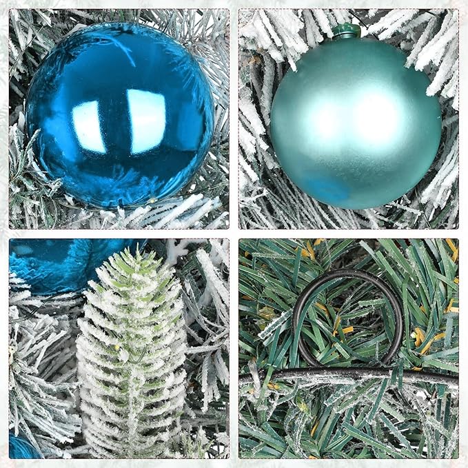 24 inch Christmas Wreath,Winter Pine Wreaths with Blue Ball LED Lights for Front Door for Fireplace Xmas Decorations, Wall Window Indoor Outdoor Decor