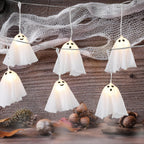 Retisee Halloween Ghost Decor 6.5ft Light up Ghost Garland 12pcs LED Spooky Ghosts String Lights Banner for Home Indoor Outdoor Fireplace Mantle Window Halloween Party Decorations