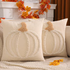 LUOYEHK Halloween Pillow Covers 18x18 Set of 2 White Pumpkin Embroidered Throw Pillow Covers Farmhouse Thanksgiving Home Decor Cushion Covers for Couch Sofa Bed