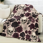 vnlvnl Skull Blanket Lightweight Flannel Blankets Gifts for Adults Gothic Floral with Dark Romantic Rose and Spide Printed Throw for Couch Chair Office Bedroom Halloween Decor, 60x50inch