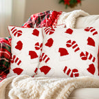 Whaline 2Pcs Christmas Tufted Throw Pillow Covers Red White Xmas Hat Candy Cane Pillow Case Winter Holiday Soft Cushion Cover for Sofa Couch Bed Home, 18 x 18 Inch