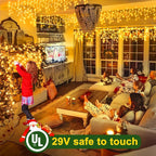 50FT 480 LED Christmas Lights Outdoor Decorations with 90 Drops Timer 8Mode Curtain String Lights Waterproof Plug in Fairy Lights for Indoor,Xmas,Party,Patio,Window,Fence,Trees Decor(Warm White)