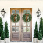 Christmas Decorations -24 Inch Christmas Wreath, Norfolk Pine Wreath, Christmas Wreaths for Front Door, Christmas Door Wreath with Bow Ribbon for Home Table Wall Window Indoor Outdoor