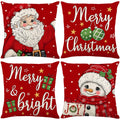 Ni-JASW Red Christmas Throw Pillow Covers 18x18 inch Set of 4, Old Fashioned Santa Snowman Merry Christmas Cushion Covers for Couch Sofa Holiday Decor