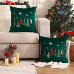Tosleo Christmas Embroidery Throw Pillow Covers 20 x 20 inch Set of 2 Christmas Decor Velvet Pillowcases Forest Green Xmas Trees Cushion Pillow Cases Soft Square Holiday Pillowcase