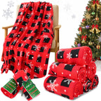 HunnmingRe 6 Set Christmas Fleece Throw Blanket Bulk Xmas Gift Set Include Merry Christmas Ribbon and Gift Card 50 x 60 Inch Holiday Blanket for Couch Sofa Winter Travel Decoration