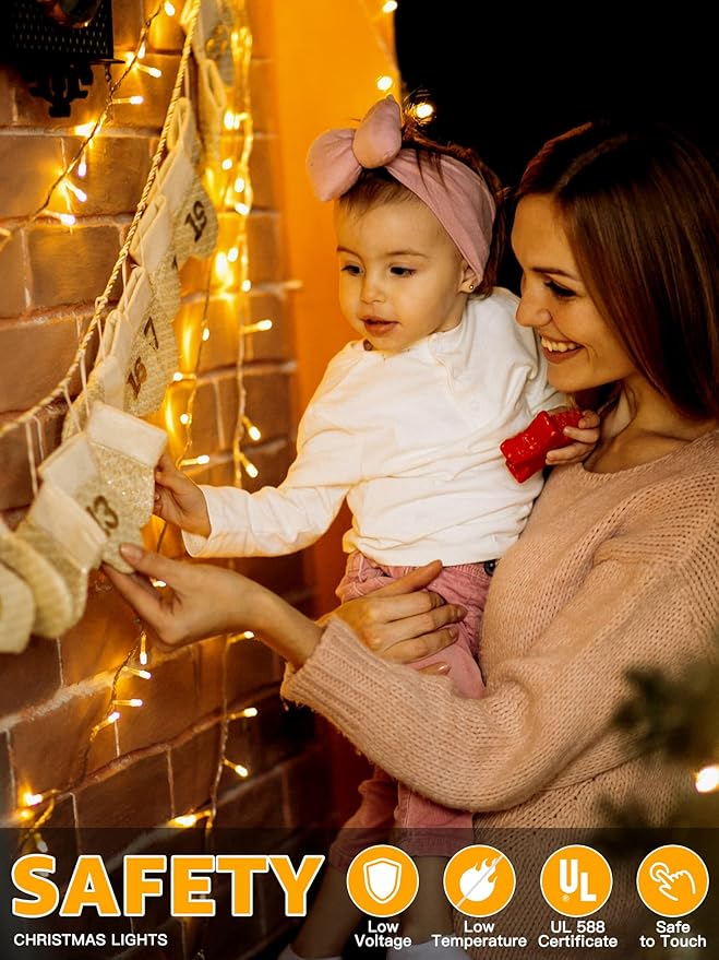 Christmas String Lights 600LED 98FT, Waterproof String Lights with Remote and Timer, 8 Modes Dimmable Christmas Lights for Indoor Outdoor Wedding Party Holiday Decorations (Warm White)