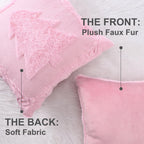 Remagr 2 Pack Christmas Tree Pink Pillow Covers 18 x 18 Inch Pink Bow Throw Pillow Covers Soft Plush Faux Fur Cushion Case for Christmas Bedroom Sofa Winter Home Holiday Decor
