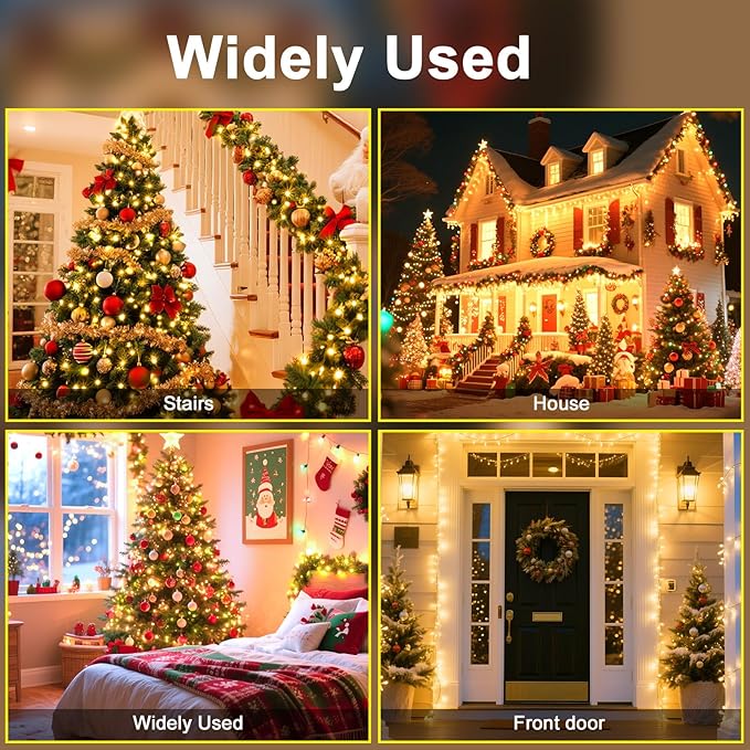 114 FT 350 LED String Lights Outdoor Indoor, Christams String Lights Waterproof 8 Modes & Timer, Fairy Lights Plug in for Bedroom, Weeding, Patio, Party, Holiday,Christmas Decor（Warm White）