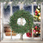 24 Inch Pine Wreath Christmas Wreaths for Front Door, Real Touch Pine Wreath with Red Berries Artificial Green Wreaths for Walls Windows Porches Farmhouse Indoor Outdoor Home Decor