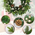20 Inches Vintage Christmas Wreath Classic Christmas Wreaths for Front Door Rustic Holiday Winter Wreath with White Berry Pine Cones for Doors Windows Indoors Outside Hanging Decoration