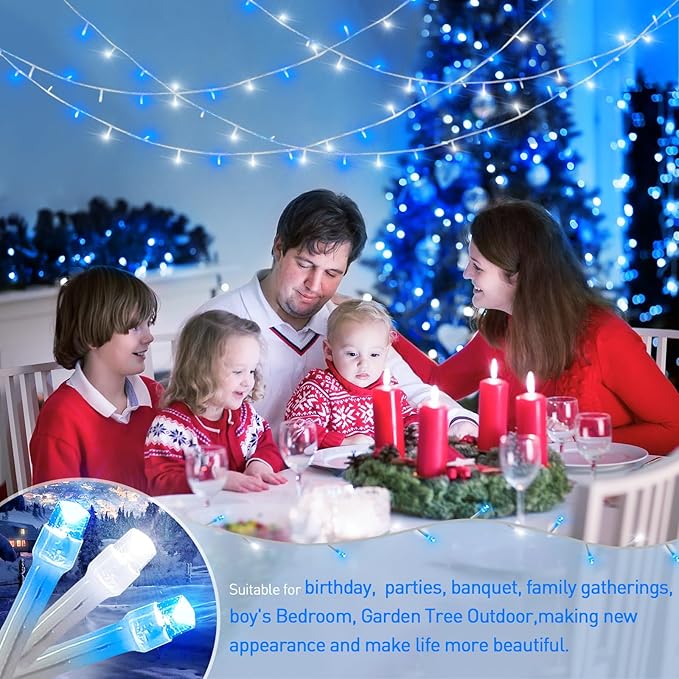JMEXSUSS Blue and White String Lights Outdoor Indoor, 200 LED Christmas String Lights Clear Wire, 66ft Christmas Lights Plug in for Bedroom Tree Room Party Decorations