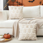 OTOSTAR Set of 2 Ghost Pillow Covers Halloween Throw Pillow Covers for Sofa Couch Bed Living Room Soft Plush Short Wool Velvet Farmhouse Throw Pillow Covers for Thanksgiving Cream Beige 14x14 Inch
