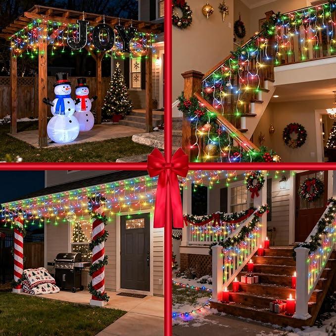 670 LED Christmas Lights Outdoor, 66ft Multicolor String Lights Indoor with 148 Drops 12 Modes, Dimmable Curtain Window Lights, Waterproof Twinkle Fairy Lights with Timer for Christmas Decorations