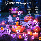 Halloween String Lights, 16 ft 50 LED Pumpkin Bat Eyes Ghost Battery Operated Lights for Lawns Garden Outdoor Holiday Party Halloween Decorations (2 Pack)
