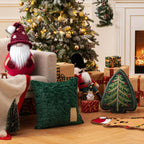Phantoscope Pack of 4 Merry Christmas Throw Pillow Covers, Soft Faux Fur Sherpa Christmas Pillow Covers, Velvet Santa Tree Decorative Pillow Case Cushion Cover, Green and White, 18 x 18 inch