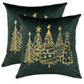 GEEORY Green Velvet Embroidered Christmas Tree Pillow Covers 18x18 Inch Set of 2, Xmas Decorations Farmhouse Winter Holiday Decor Cushion Case for Sofa & Bed GX006-18