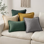 MIULEE Christmas Decorative Throw Pillow Covers Neutral Linen Fringe Throw Pillows Set of 2 Army Green Boho Farmhouse Cushion Covers with Tassels for Couch Sofa Bed Living Room Home Decor 20x20 Inch