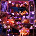 Halloween String Lights, 16 ft 50 LED Pumpkin Bat Eyes Ghost Battery Operated Lights for Lawns Garden Outdoor Holiday Party Halloween Decorations (1 Pack)