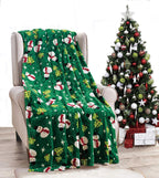 Valerian Luxury Velvet Touch Ultra Plush Christmas Blanket Soft, Warm, Cozy Holiday Printed Fleece Throw/Blanket - 50" x 60inch, Green Snowman