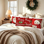 Ni-JASW Red Christmas Throw Pillow Covers 18x18 inch Set of 4, Old Fashioned Santa Snowman Merry Christmas Cushion Covers for Couch Sofa Holiday Decor