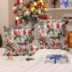 DFXSZ Christmas Pillow Covers 18x18 Inch Set of 2 Pine Branches with Pine Cones Xmas Balls Decorative White Throw Pillows Winter Christmas Decor for Home Couch ST025A18