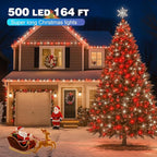 Christmas Lights 500LED 164FT, Waterproof Christmas Tree Lights with 8 Modes, Remote Control 3 Timers & Memory Function Xmas Decorations for House and Holiday (White and Red)