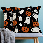 Halloween Pillow Covers 22x22, Cream Spooky Ghost Black Decorative Throw Pillows for Couch, Burnt Orange Pumpkin Decor Cushion Cover 2 Pcs Autumn Fall Outdoor Linen Pillowcase for Bed Car Safa