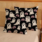 Halloween Pillow Covers 18x18 Inch Set of Black Pink Ghost Pumpkin Throw Pillow Covers Outdoor Decor,Autumn Halloween Decoration Ghost Farmhouse Linen Decorative Cushion Cover for Sofa Couch