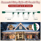50 FT C9 LED Christmas Lights Outdoor With Clips, Large Bulb String Lights, Warm White Roofline Lights for House and Garden Xmas Decoration