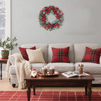 Artificial Christmas Wreath 22inch Christmas Wreaths for Front Door Xmas Red Berry Wreath with Eucalyptus Leaves Pine Needles Red Berries for Wall Farmhouse Window Winter Holidays