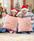 SEGXCFL Christmas Pillow Covers Set of 2 Soft Plush Faux Fur Pillow Cases 3D Embroidered Decorative Couch Cover Home Decor Christmas Throw Pillow Covers 18x18,Pink Christmas Tree